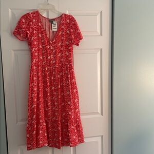 Style & Co. Red and White Floral V‑Neck Button‑Front Midi Dress